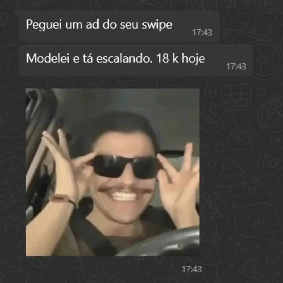 Mensagem de assinante: pegou um anúncio do swipe, modelou e escalou