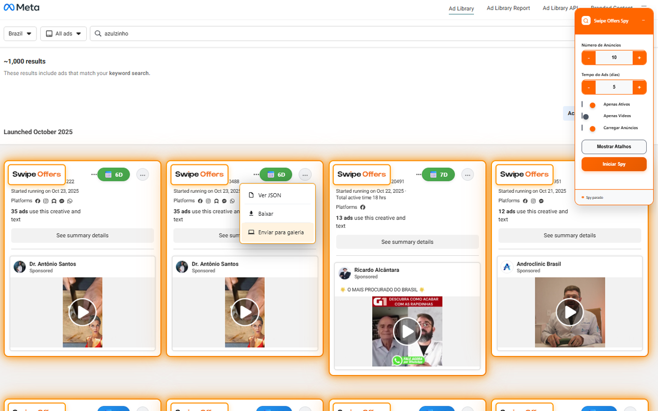Extensão Spy 5.0 em funcionamento
