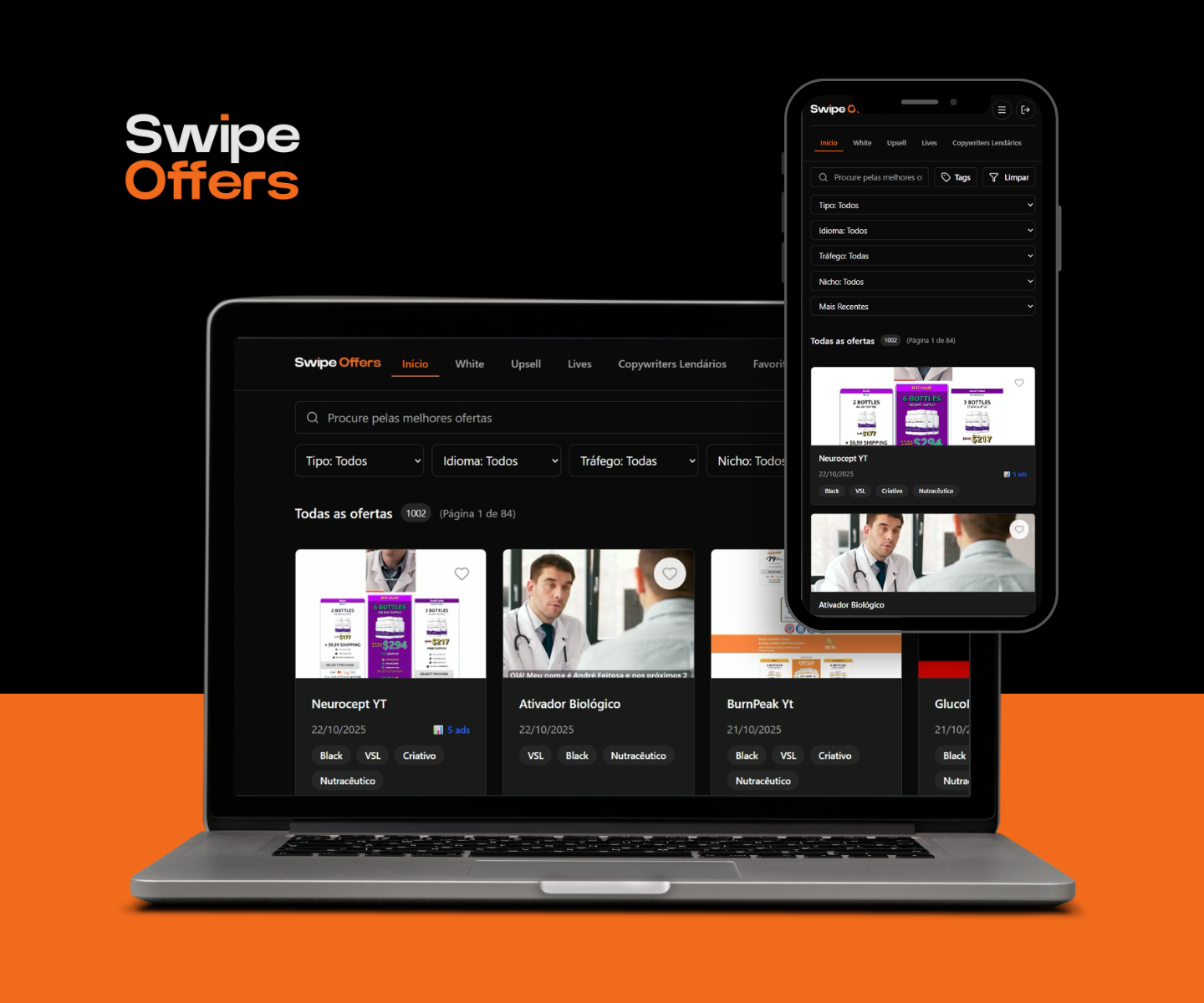 Acervo de ofertas do Swipe Offers no desktop e no celular